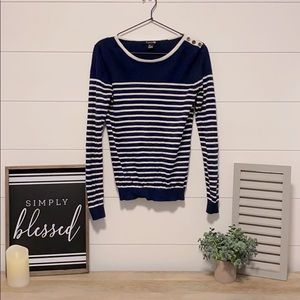 Navy and white striped sweater